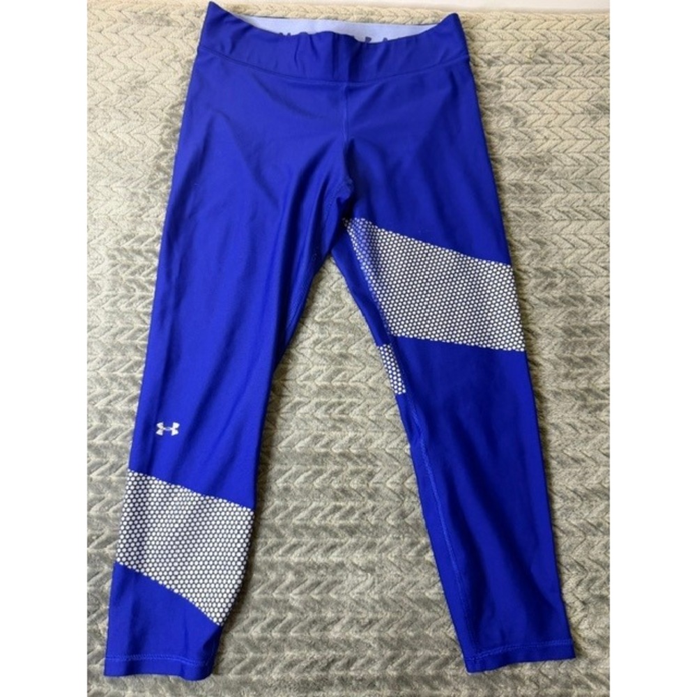 Under Armour HeatGear Compression Leggings Blue White Honeycomb Print Large 0065